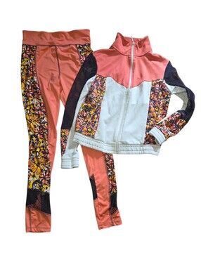 K Jordan Coral & Floral Colorblock Active Two-Piece Set Jacket And Leggings Sz S